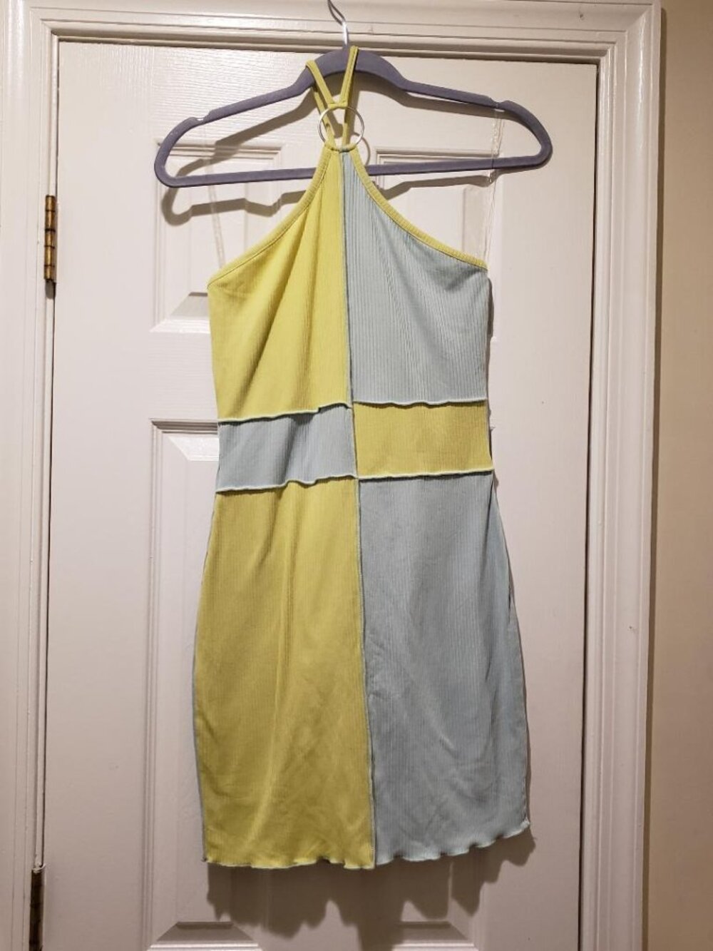 Juniors Medium Blue/Green Two-tone Halter Dress